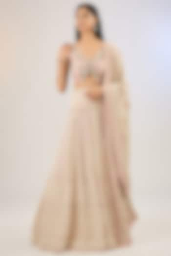 Nude Blush Pink Pure Georgette Bridal Lehenga Set by Pankaj S Heritage at Pernia's Pop Up Shop