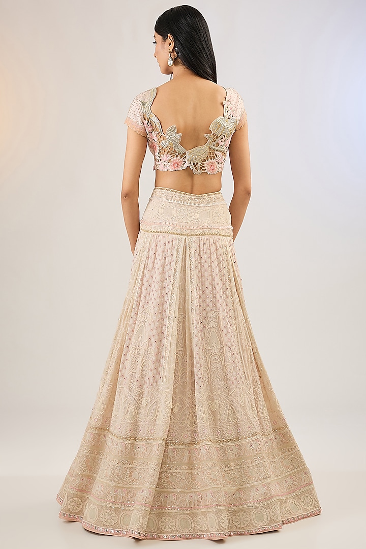 Nude Blush Pink Pure Georgette Bridal Lehenga Set by Pankaj S Heritage at Pernia's Pop Up Shop