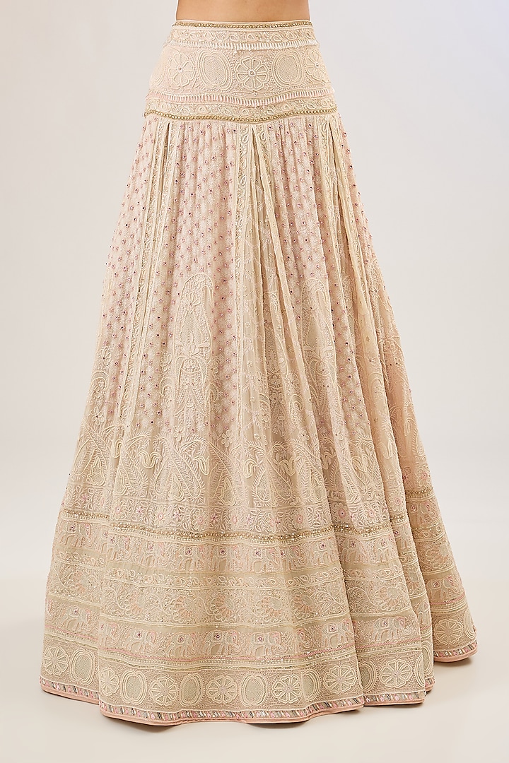 Nude Blush Pink Pure Georgette Bridal Lehenga Set by Pankaj S Heritage at Pernia's Pop Up Shop