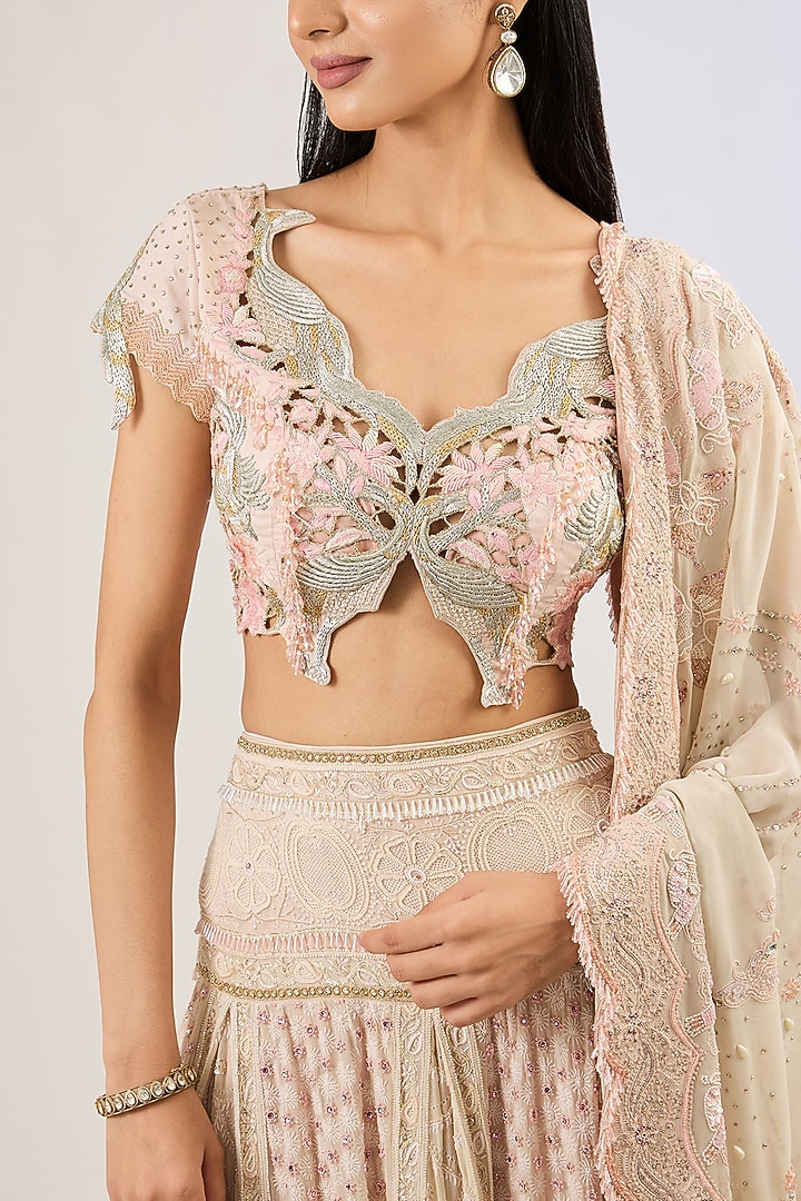Nude Blush Pink Pure Georgette Bridal Lehenga Set by Pankaj S Heritage at Pernia's Pop Up Shop