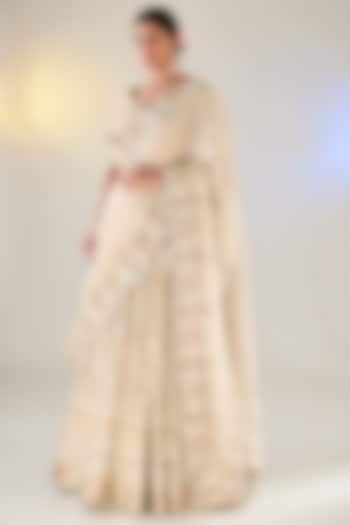 Ivory Georgette Cutdana Work Chikankari Bridal Lehenga Set by Pankaj S Heritage at Pernia's Pop Up Shop