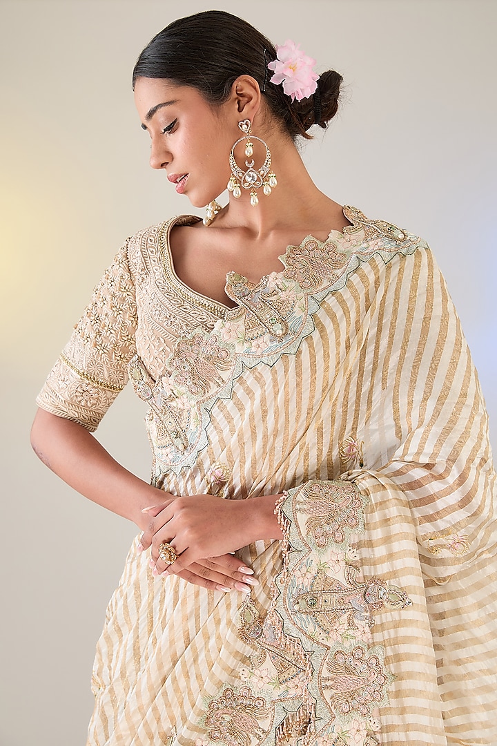 Ivory Georgette Cutdana Work Chikankari Bridal Lehenga Set by Pankaj S Heritage at Pernia's Pop Up Shop