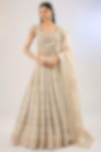 Ivory Pure Georgette Bridal Lehenga Set by Pankaj S Heritage at Pernia's Pop Up Shop