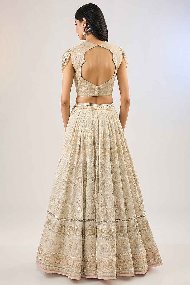 Ivory Pure Georgette Bridal Lehenga Set by Pankaj S Heritage at Pernia's Pop Up Shop