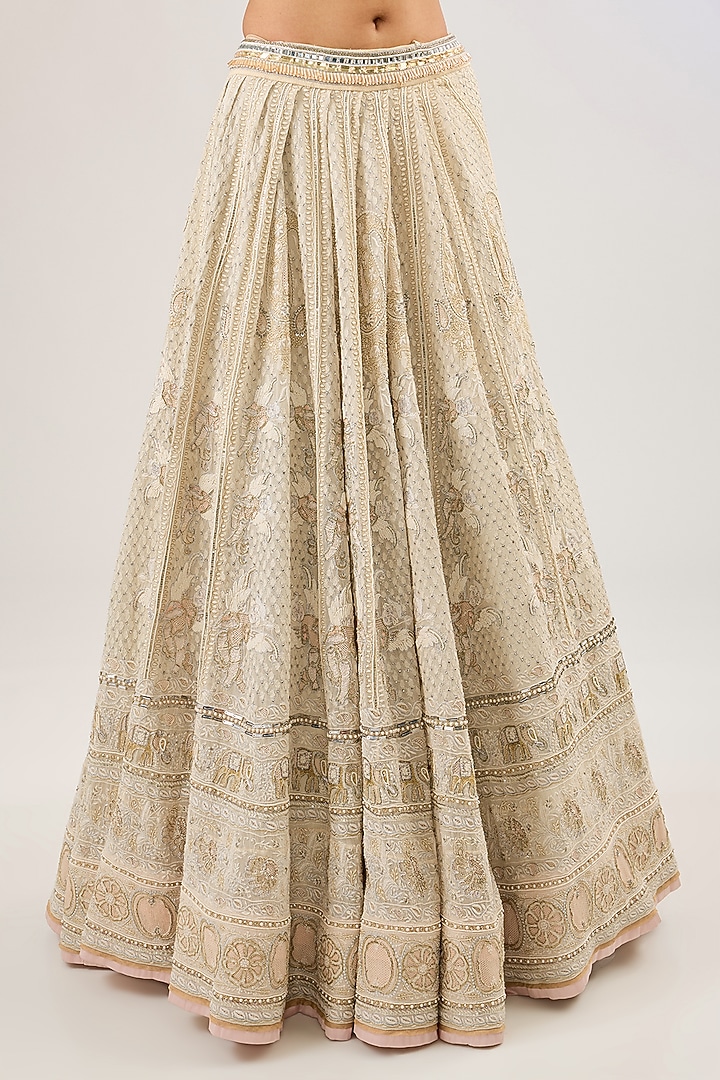 Ivory Pure Georgette Bridal Lehenga Set by Pankaj S Heritage at Pernia's Pop Up Shop