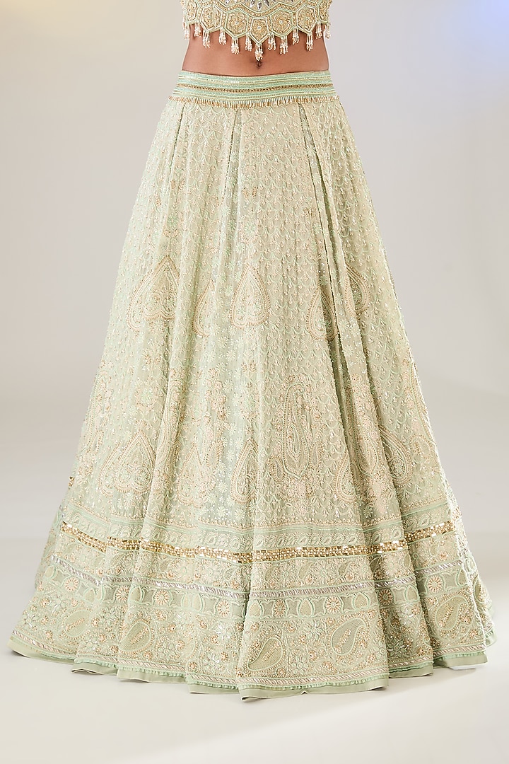 Jade Green Georgette Swarovski Work Chikankari Bridal Lehenga Set by Pankaj S Heritage at Pernia's Pop Up Shop