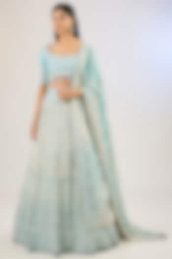 Aquamarine Pure Georgette Bridal Lehenga Set by Pankaj S Heritage at Pernia's Pop Up Shop