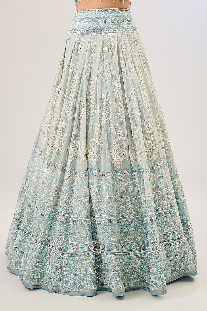 Aquamarine Pure Georgette Bridal Lehenga Set by Pankaj S Heritage at Pernia's Pop Up Shop