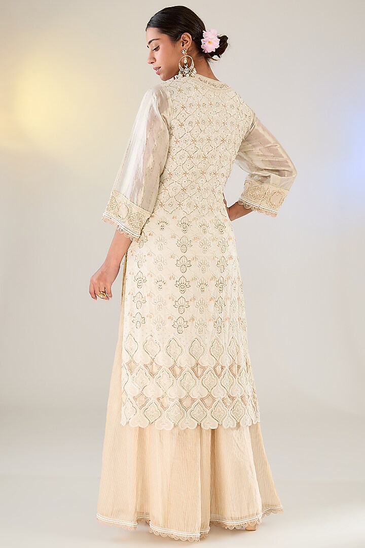 Ivory Georgette Jaal Work Chikankari Kurta Set by Pankaj S Heritage at Pernia's Pop Up Shop
