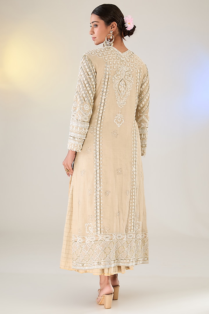 Ivory Mul Tissue Chikankari Work Jacket Set by Pankaj S Heritage at Pernia's Pop Up Shop