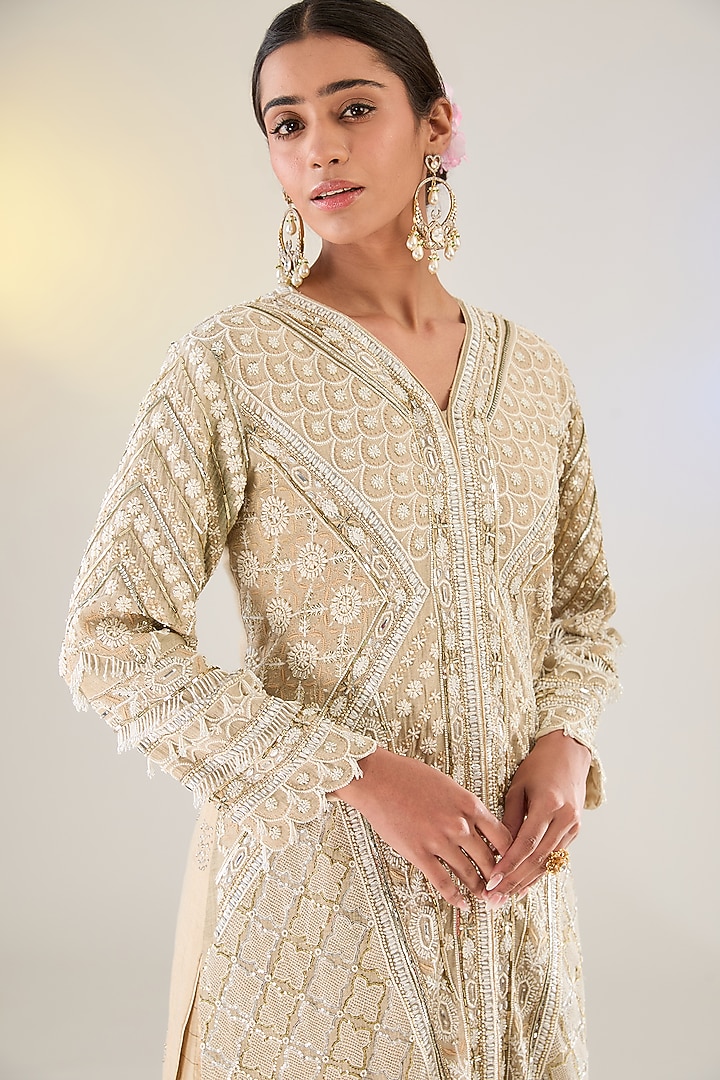 Ivory Mul Tissue Chikankari Work Jacket Set by Pankaj S Heritage at Pernia's Pop Up Shop