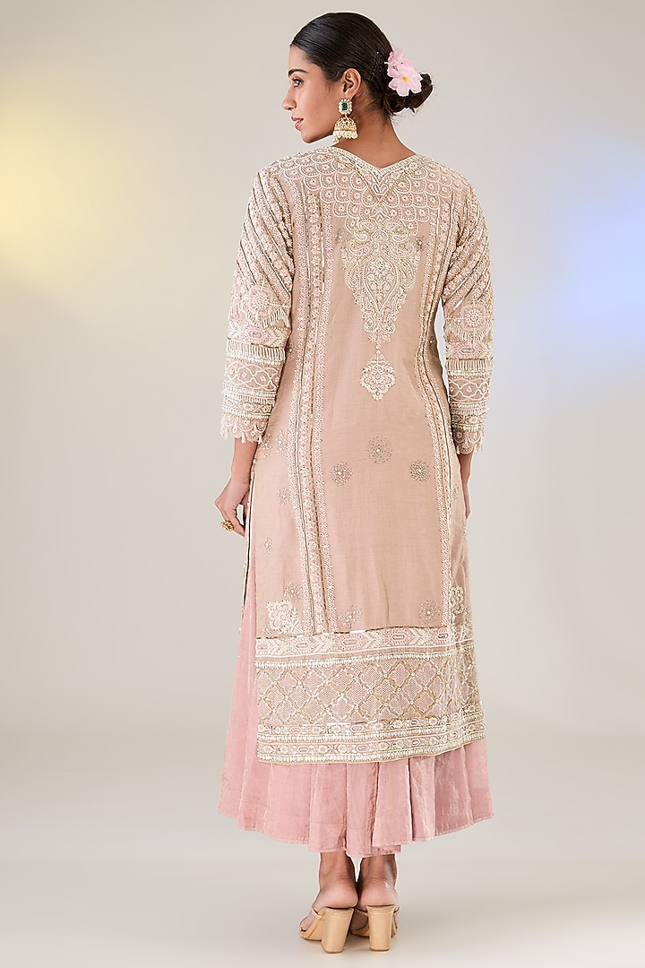 Blush Pink Mul Tissue Chikankari Work Jacket Set by Pankaj S Heritage at Pernia's Pop Up Shop