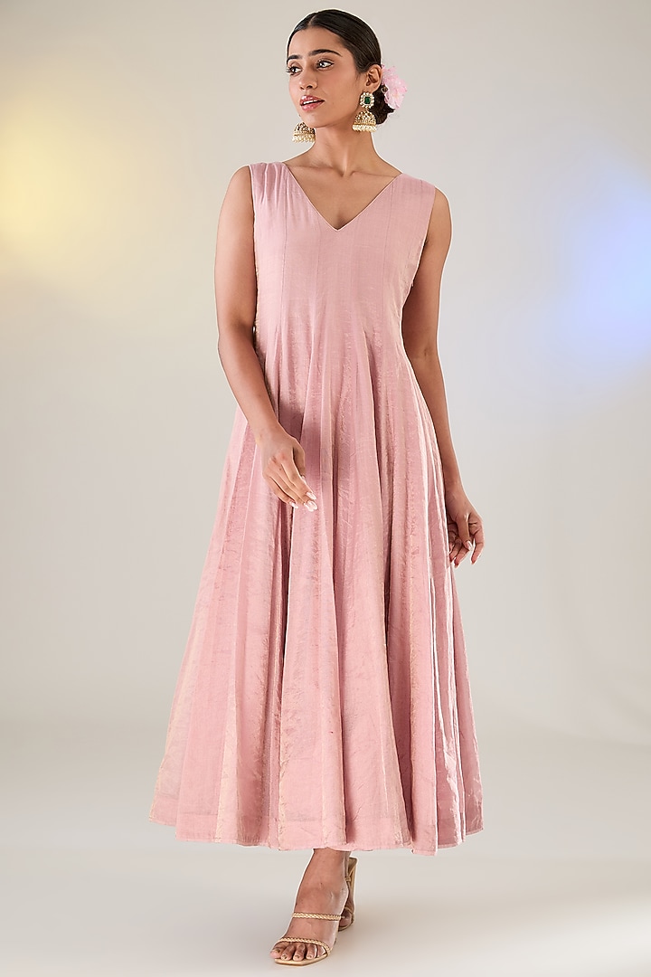 Blush Pink Mul Tissue Chikankari Work Jacket Set by Pankaj S Heritage at Pernia's Pop Up Shop