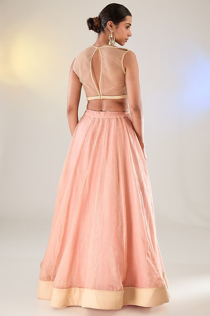 Calamine Pink Crushed Tissue Banarasi Bridal Lehenga Set by Pankaj S Heritage at Pernia's Pop Up Shop