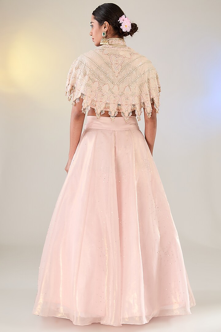 Pink Tissue Draped Layered Bridal Lehenga Set by Pankaj S Heritage at Pernia's Pop Up Shop