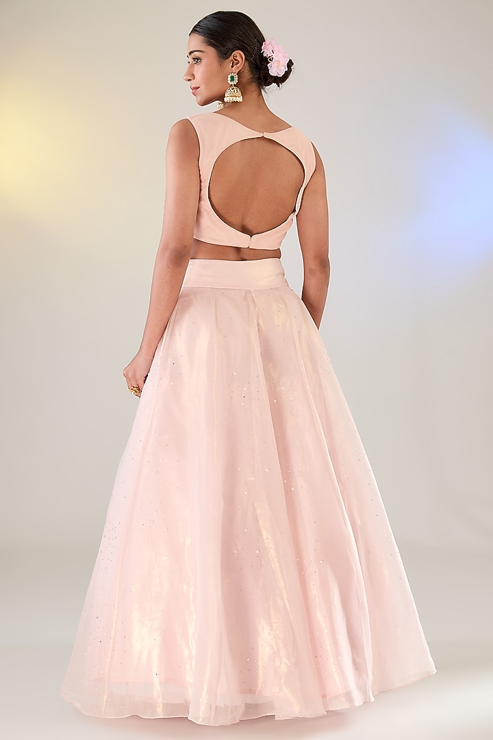 Pink Tissue Draped Layered Bridal Lehenga Set by Pankaj S Heritage at Pernia's Pop Up Shop