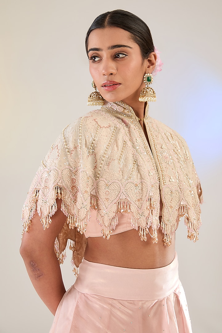 Pink Tissue Draped Layered Bridal Lehenga Set by Pankaj S Heritage at Pernia's Pop Up Shop