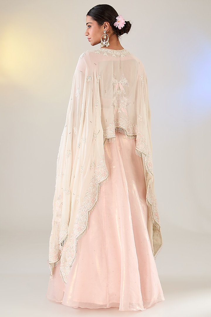 Pink Georgette Pearl Work Chikankari Cape Set by Pankaj S Heritage at Pernia's Pop Up Shop