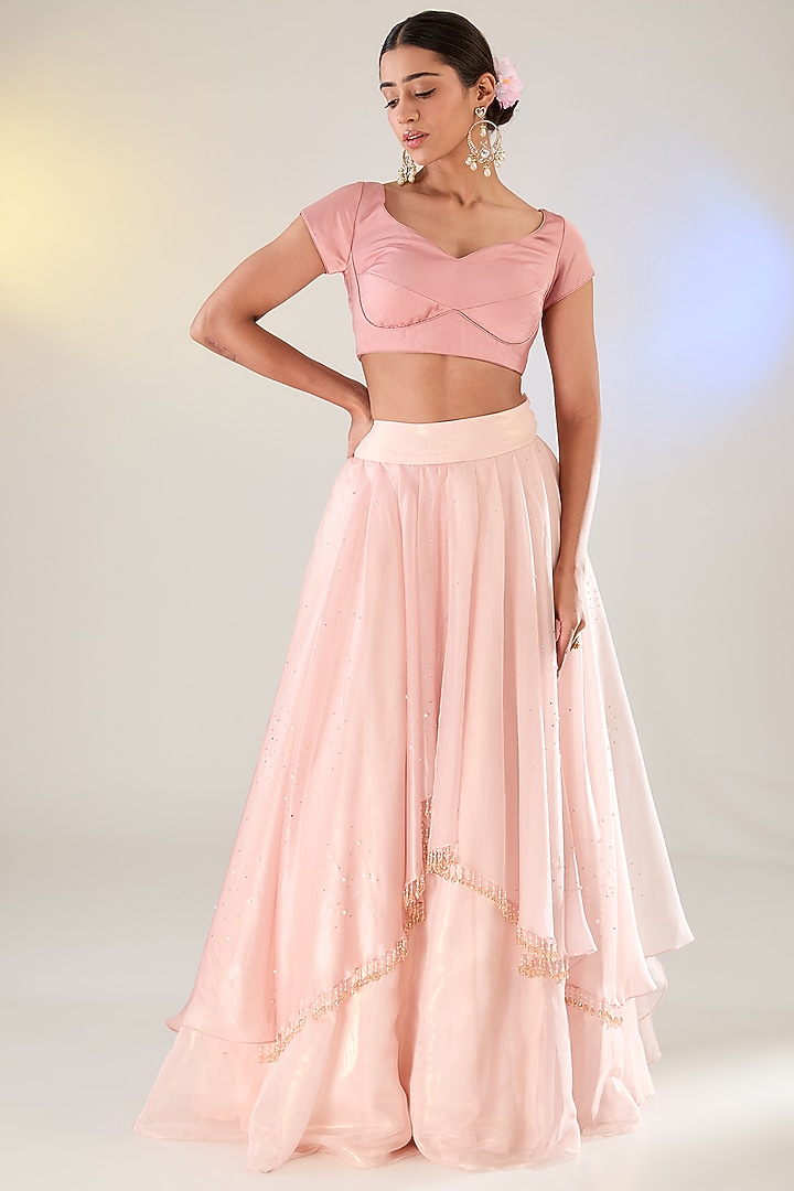 Pink Georgette Pearl Work Chikankari Cape Set by Pankaj S Heritage at Pernia's Pop Up Shop