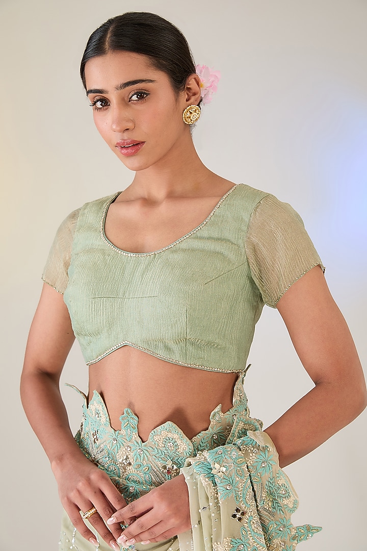 Jade Green Georgette Swarovski Work Chikankari Concept Reception Saree Set by Pankaj S Heritage at Pernia's Pop Up Shop