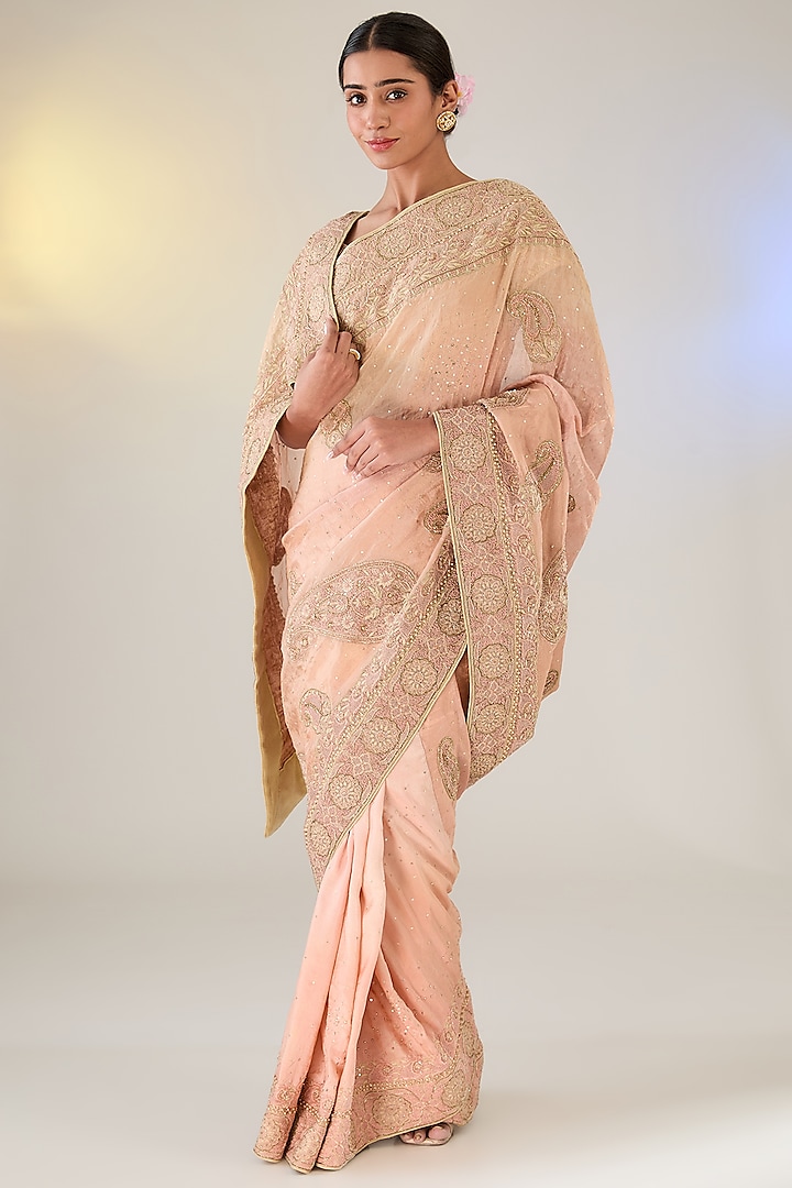 Blush Pink Georgette Tissue Swarovski Work Saree Set by Pankaj S Heritage at Pernia's Pop Up Shop