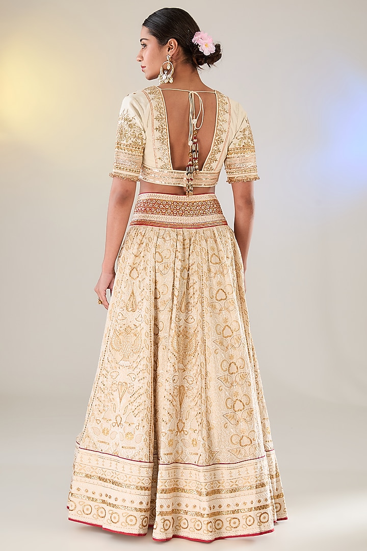 Ivory Muga Silk Gota Work Chikankari Bridal Lehenga Set by Pankaj S Heritage at Pernia's Pop Up Shop
