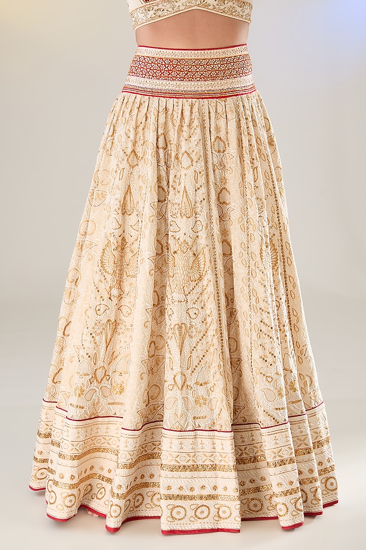 Ivory Muga Silk Gota Work Chikankari Bridal Lehenga Set by Pankaj S Heritage at Pernia's Pop Up Shop
