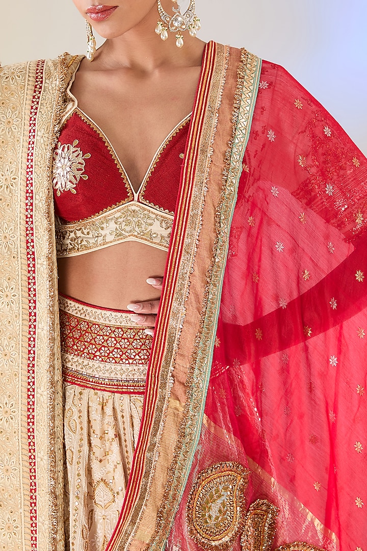 Ivory Muga Silk Gota Work Chikankari Bridal Lehenga Set by Pankaj S Heritage at Pernia's Pop Up Shop