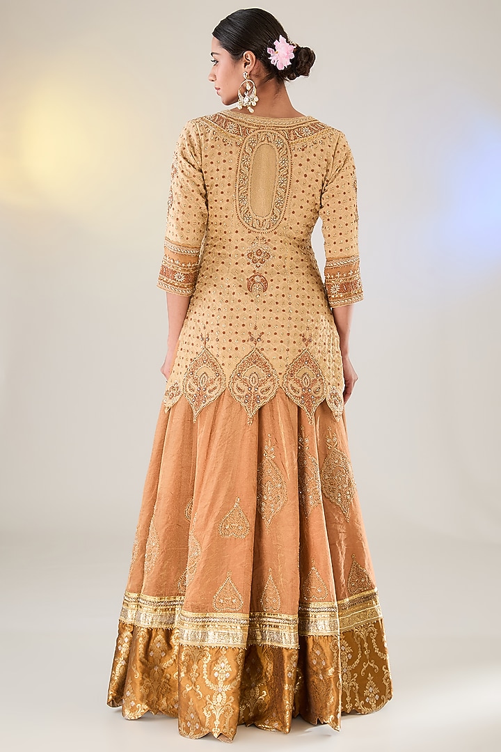 Beige & Brown Banarasi Tissue Chikankari Bridal Sharara Set by Pankaj S Heritage at Pernia's Pop Up Shop