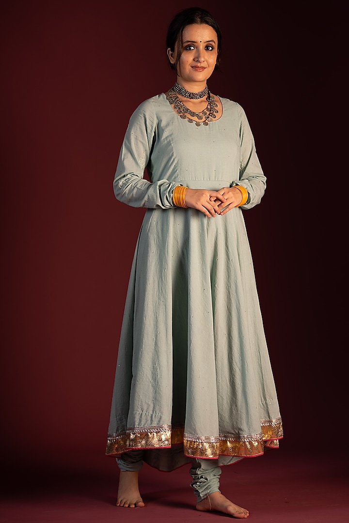 Aqua Blue Embroidered Kurta by Pants and Pajamas at Pernia's Pop Up Shop