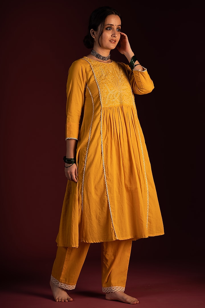 Mustard Embroidered Kurta by Pants and Pajamas at Pernia's Pop Up Shop