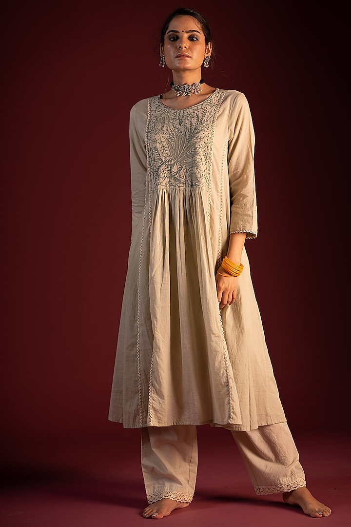 Sage Green Embroidered Kurta by Pants and Pajamas at Pernia's Pop Up Shop