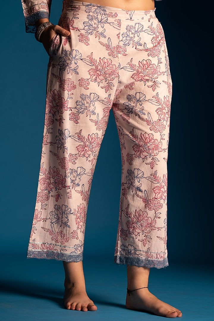 Blush Pink Block Printed Kurta Set by Pants and Pajamas at Pernia's Pop Up Shop