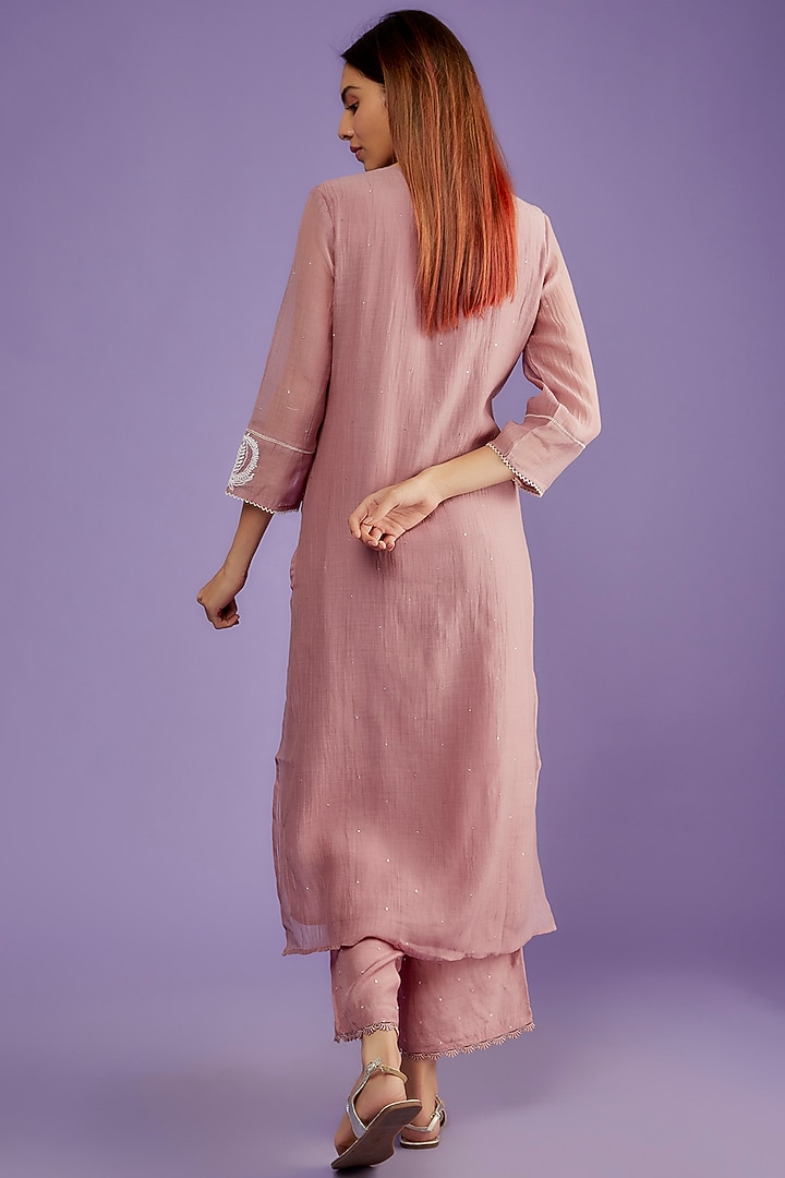Purple Chanderi Mul Chikankari Embroidered Kurta Set by Pants and Pajamas at Pernia's Pop Up Shop
