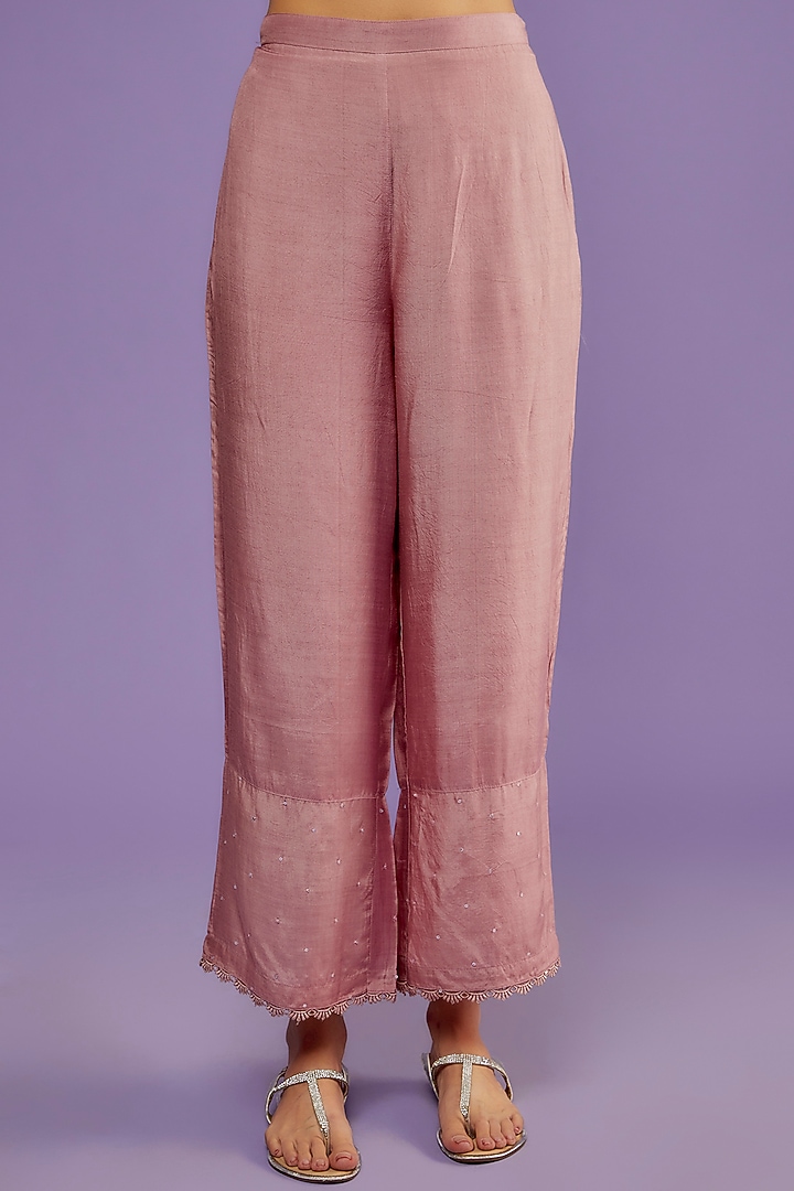 Purple Chanderi Mul Chikankari Embroidered Kurta Set by Pants and Pajamas at Pernia's Pop Up Shop