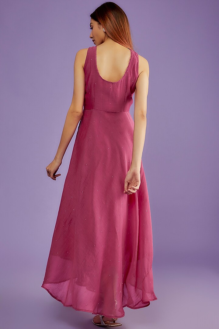 Berry Chanderi Mul Chikankari Embroidered Summer Dress by Pants and Pajamas at Pernia's Pop Up Shop