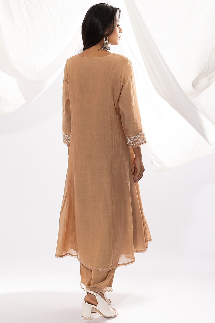 Beige Chanderi Mul Chikankari Embroidered Kurta by Pants and Pajamas at Pernia's Pop Up Shop