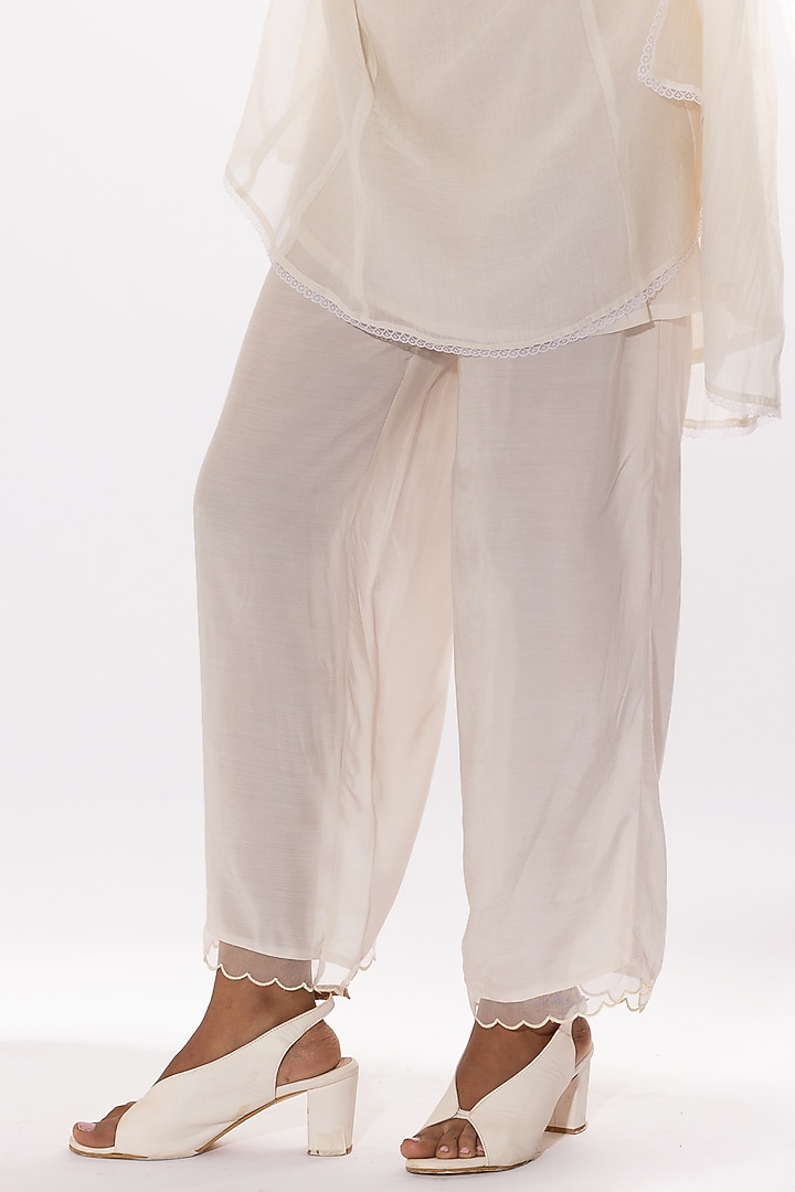 White Chanderi Mul Chikankari Embroidered Kalidar Kurta Set by Pants and Pajamas at Pernia's Pop Up Shop