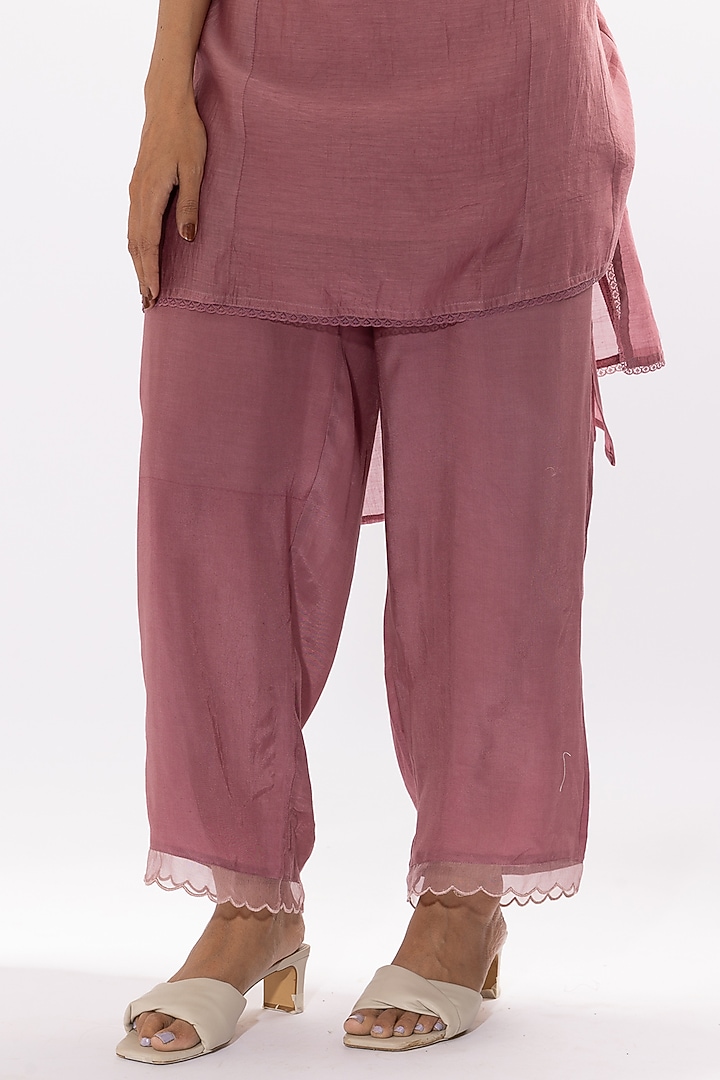 Lilac Chanderi Mul Chikankari Embroidered Kalidar Kurta Set by Pants and Pajamas at Pernia's Pop Up Shop
