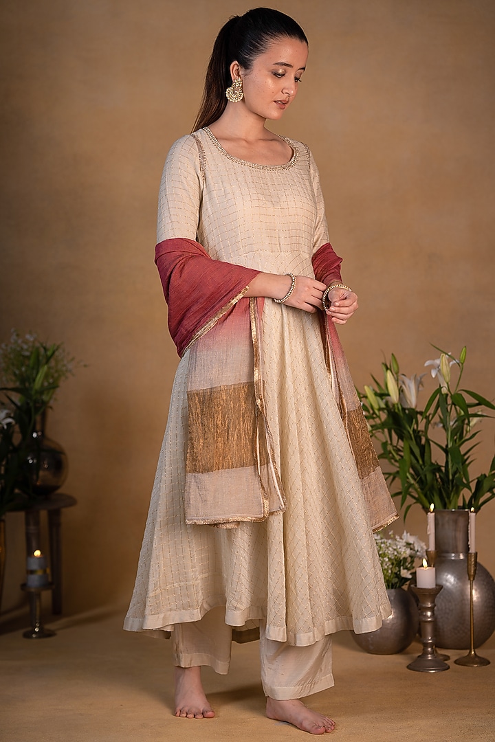 Beige Cotton Silk Pants by Pants and Pajamas at Pernia's Pop Up Shop