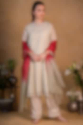 Sage Green Chanderi Silk Kurta Set by Pants and Pajamas at Pernia's Pop Up Shop