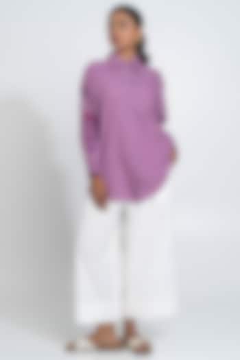 Lilac Handwoven Cotton Embroidered Stripe Shirt by Pants and Pajamas at Pernia's Pop Up Shop