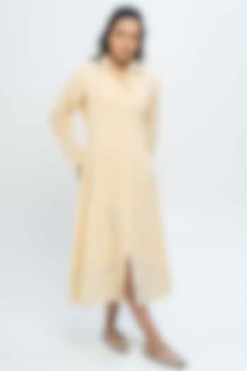 Yellow & White Handwoven Cotton Checkered Shirt Summer Dress by Pants and Pajamas at Pernia's Pop Up Shop