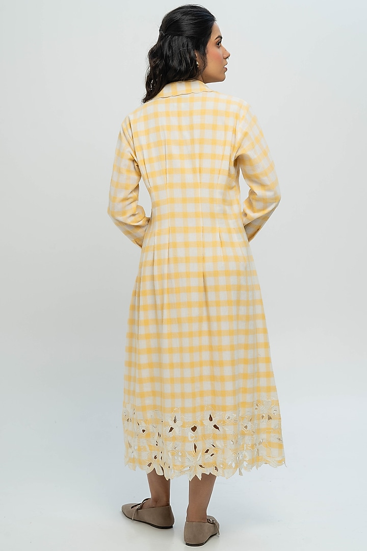 Yellow & White Handwoven Cotton Checkered Shirt Summer Dress by Pants and Pajamas at Pernia's Pop Up Shop