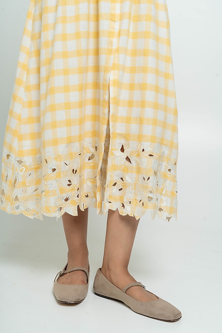 Yellow & White Handwoven Cotton Checkered Shirt Summer Dress by Pants and Pajamas at Pernia's Pop Up Shop