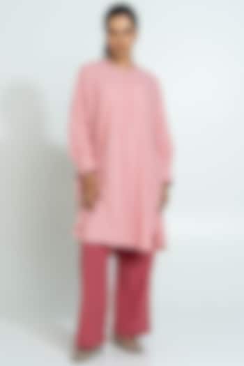 Light Pink Handwoven Cotton Embroidered Tunic Set by Pants and Pajamas at Pernia's Pop Up Shop