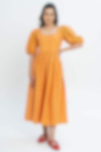Mustard Poplin Cutwork Embroidered Summer Dress by Pants and Pajamas at Pernia's Pop Up Shop