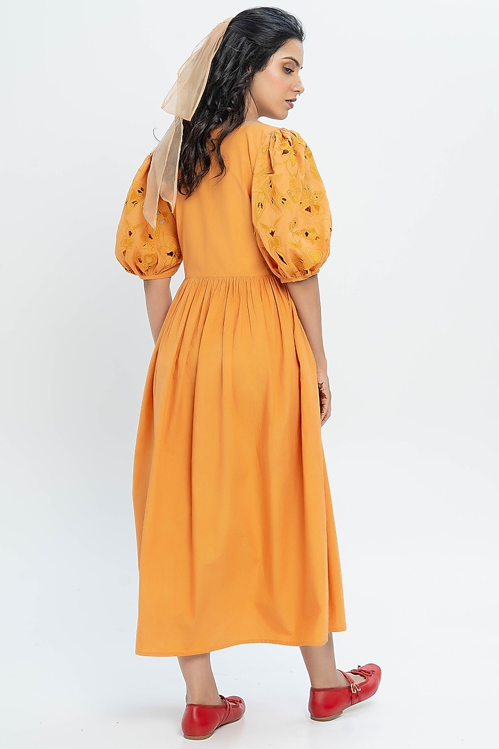 Mustard Poplin Cutwork Embroidered Summer Dress by Pants and Pajamas at Pernia's Pop Up Shop