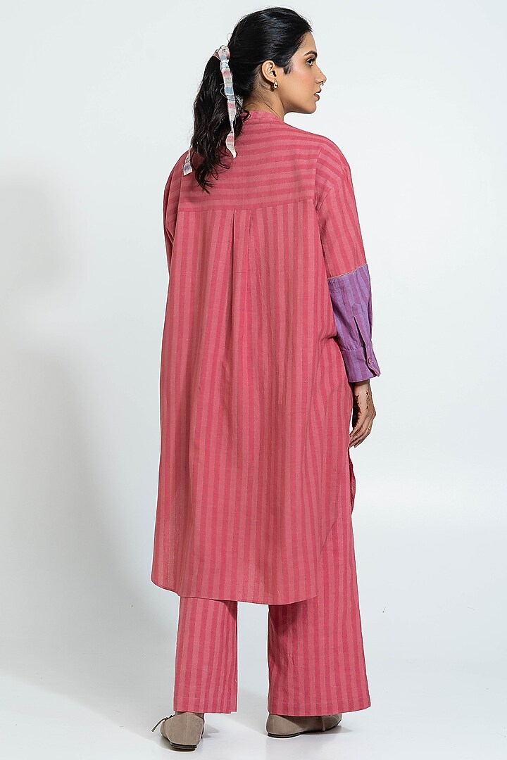Pink Handwoven Cotton Stripe Tunic by Pants and Pajamas at Pernia's Pop Up Shop