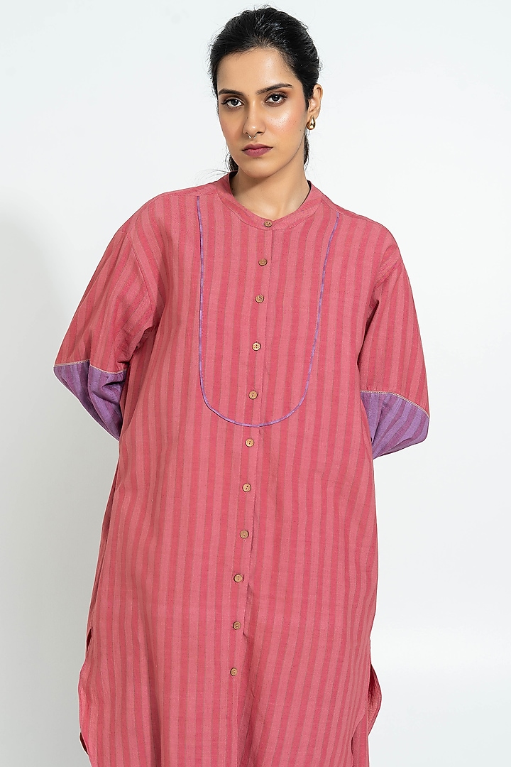 Pink Handwoven Cotton Stripe Tunic by Pants and Pajamas at Pernia's Pop Up Shop